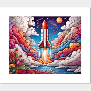 Rocketing through Cloudscapes: A Coloring Spectacle (142) Posters and Art